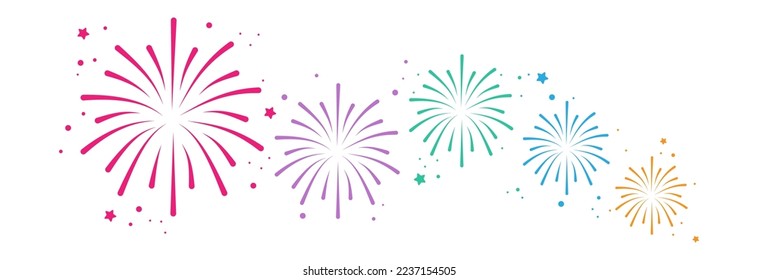 Set ofcolorful fireworks.Fireworks with stars and sparks isolated on white background.Festive fireworks in diferent colors.