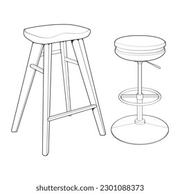 Desactive el icono de arte de línea perfecto para taburetes Bar. Ilustración personalizable de arte de línea. Club nocturno, local de bebidas, mobiliario de pub. Dibujo de contorno aislado del vector. 
