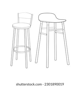 Set off Bar stool perfect line art icon. Line art customizable illustration. Night club, drinking establishment, pub furniture. Vector isolated outline drawing. 
