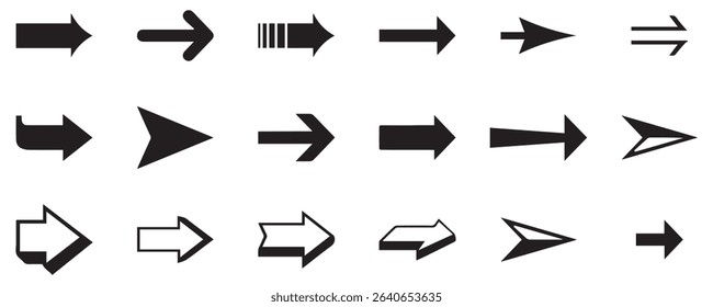 A set off black alternation app arrow cursor behind bellow. black arrow head business button sign symbol and icon. digital direction design. eps 10 vector art and new concepts circle click. 