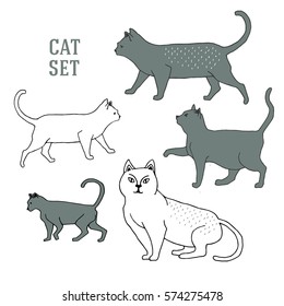 Set off cats hand drawn vector illustration.