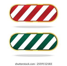 Set off Christmas glossy empty web push striped button. Web graphic red and green candy button vector eps isolated on white background.