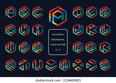 set off colorful Hexagonal logo of letter A to Z