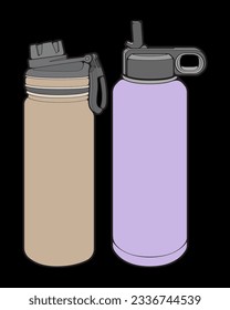 Set off Coloring of tumbler bottle outline drawing vector, tumbler bottle in a sketch style, tumbler bottle training template outline, vector Illustration.
