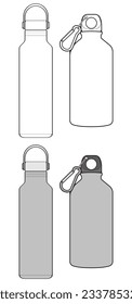 Set off Coloring of tumbler bottle outline drawing vector, tumbler bottle in a sketch style, tumbler bottle training template outline, vector Illustration.
