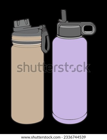 Set off Coloring of tumbler bottle outline drawing vector, tumbler bottle in a sketch style, tumbler bottle training template outline, vector Illustration.
