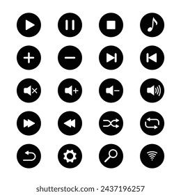 Set off control buttons vector flat silhouette icon isolated on white background. Simple icon for web design, apps design. Multimedia control button icons.
