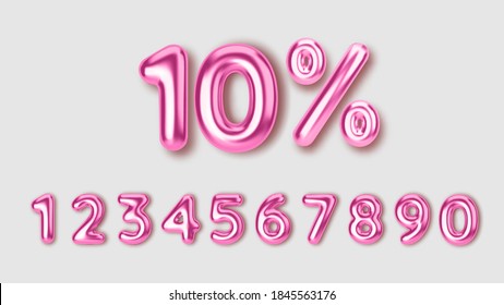 Set off discount promotion sale made of realistic 3d pink balloons. Vector