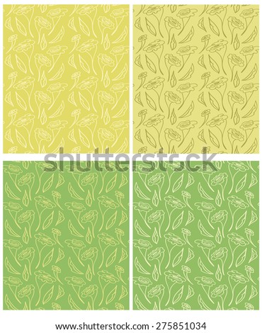 Set off floral seamless pattern with flowers hand drawn , vector illustration