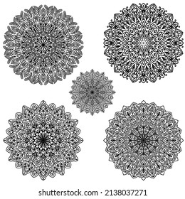Set off flourish lace pattern mandala design. Outline vector eps on 10.