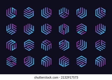 Set Off Minimalist letter with hexagon concept, W logo, M logo, E logo be used for your company brand identity