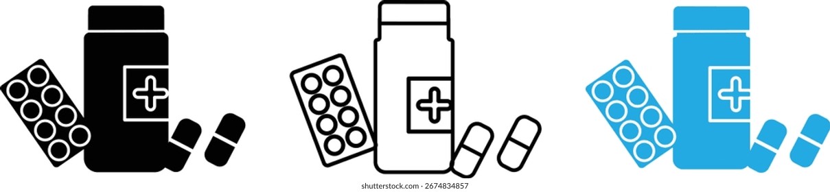 set off pill bottle icon vector icon silhouette illustration,