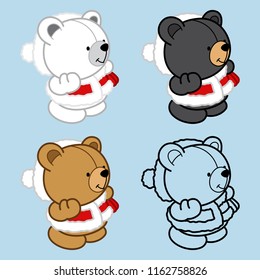 Set off Polar Bear, Brown Bear, Black Bear and Line art Bear, in Santa Cross dress for Merry Christmas, Cute vector cartoon illustration for Design
