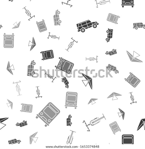Set Off road car, Bicycle, Hang glider and Bus on\
seamless pattern. Vector