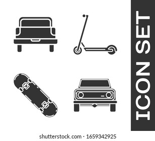 Set Off road car, Pickup truck, Skateboard and Scooter icon. Vector