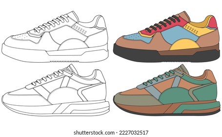 Set off Sneaker shoe . Concept. Flat design. Vector illustration. Sneakers in flat style.
