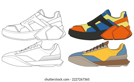 Set off Sneaker shoe . Concept. Flat design. Vector illustration. Sneakers in flat style.
