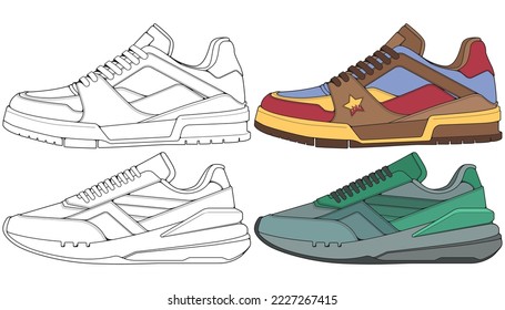 Set off Sneaker shoe . Concept. Flat design. Vector illustration. Sneakers in flat style.
