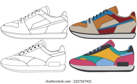 Set off Sneaker shoe . Concept. Flat design. Vector illustration. Sneakers in flat style.
