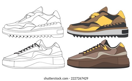 Set off Sneaker shoe . Concept. Flat design. Vector illustration. Sneakers in flat style.
