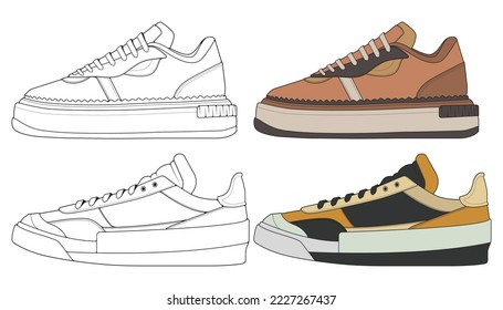 Set off Sneaker shoe . Concept. Flat design. Vector illustration. Sneakers in flat style.
