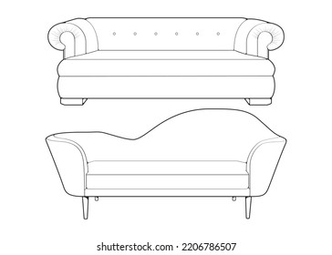 Set off sofa or couch line art illustrator. Outline furniture for living room. Vector illustration.
