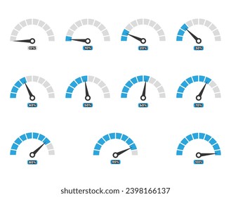 Set off Speedometer icons. Vector illustration in flat design style.