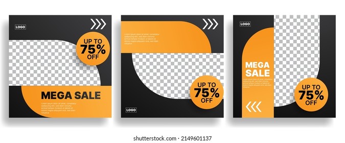 set off square social media post template in black and orange color. vector illustration