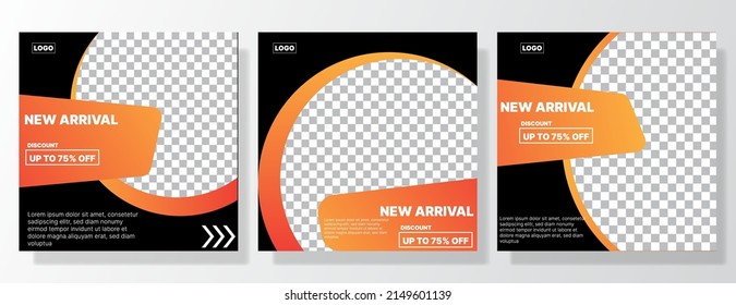 set off square social media post template in black and orange color. vector illustration
