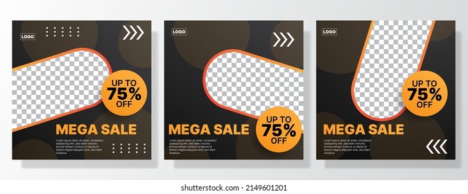 set off square social media post template in black and orange color. vector illustration