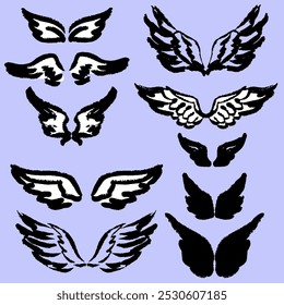 Set off wing. Hand Drawn Sketch Angel Wings.doodle. Brush like Vector illustration