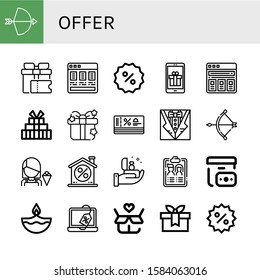 Set of offer icons. Such as Bow, Gift, Price list, Discount, Seller, Proposal, Guest list, Cash on delivery, Diwali , offer icons