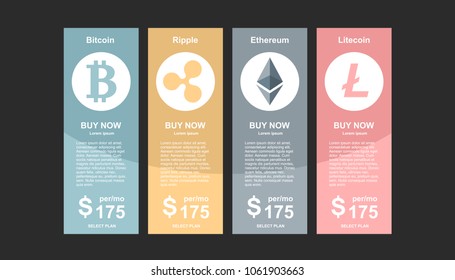 Set of offer tariffs for crypto currency operations ui ux vector banner for web app set of pricing