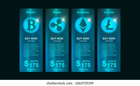 Set of offer tariffs for crypto currency operations ui ux vector banner for web app set of pricing