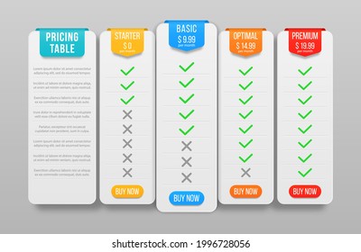 Set Of Offer Tariffs, Price List For Website. Business Offers Template With User Friendly Interface, Buttons And Web Elements.