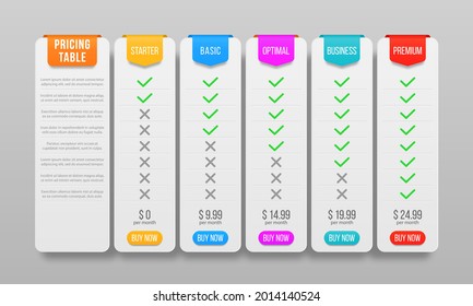 Set Of Offer Tariffs, Price List For Website. Business Offers Template With User Friendly Interface, Buttons And Web Elements.