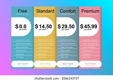Set of offer tariffs ui ux vector banner for web app set of pricing table order box button