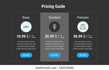 Set of offer tariffs. ui ux vector banner for web app. set of pricing table, order, box, button, list with plan for website in flat design.