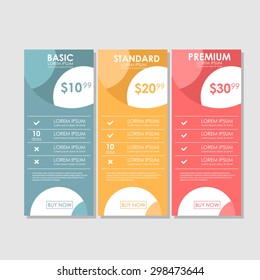 Set offer tariffs. ui ux vector banner for web app. set pricing table, order, box, button, list with plan for website in flat design