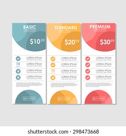 Set offer tariffs. ui ux vector banner for web app. set pricing table, order, box, button, list with plan for website in flat design