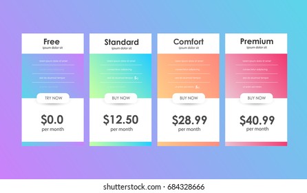 Set of offer tariffs. ui ux vector banner for web app. set of pricing table, order, box, button, list with plan for website in flat design.