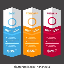 Set offer tariffs. Vector banner for web app. Set pricing table, order, box, button, list with plan for website in flat design