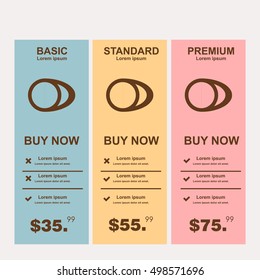 Set offer tariffs. Vector banner for web app. Set pricing table, order, box, button, list with plan for website in flat design