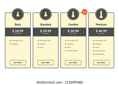 Set of offer tariffs. Vector templates. set of pricing table, order, box, button, list with plan for website in flat design. ui ux vector banner for website.