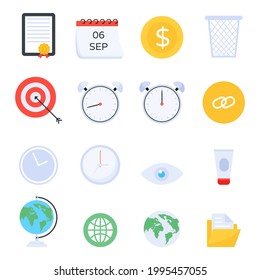 Set of Office Accessories Flat Editable Icons