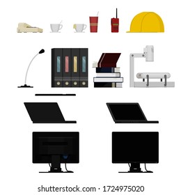 set of office accessories on white background
