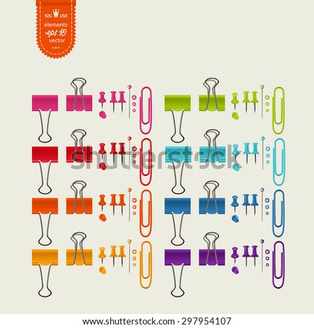Set of a office accessories for your design - paper clips, carnations. Vector.