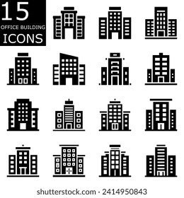 Conjunto de iconos de edificio de oficinas vectorial. Diseño de pictograma.