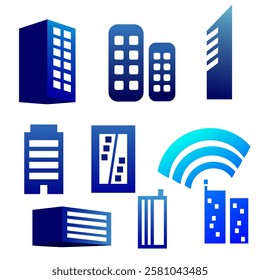 set of office buildings icon logo vector
