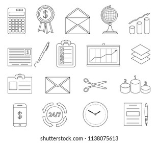 Set of office and business thin line icons.